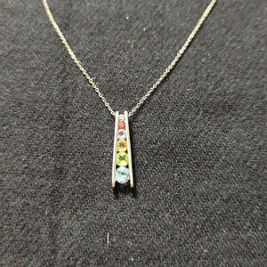 RSE Robert Seeman Sterling Silver Ladder Gemstone Pendant Statement Necklace